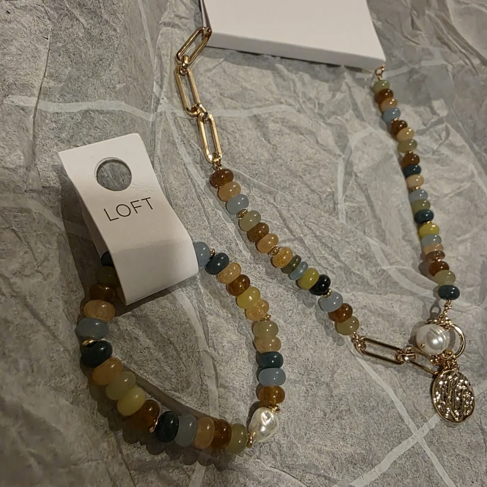 LOFT Gold and Multicolor Beaded Bracelet and Necklace
